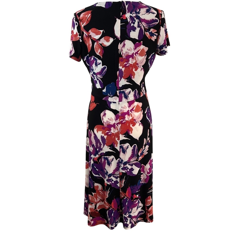 NWOT Lauren Ralph Lauren Floral Faux Wrap Dress Black Purple Coral Sz 8 KY Derby - Picture 4 of 10